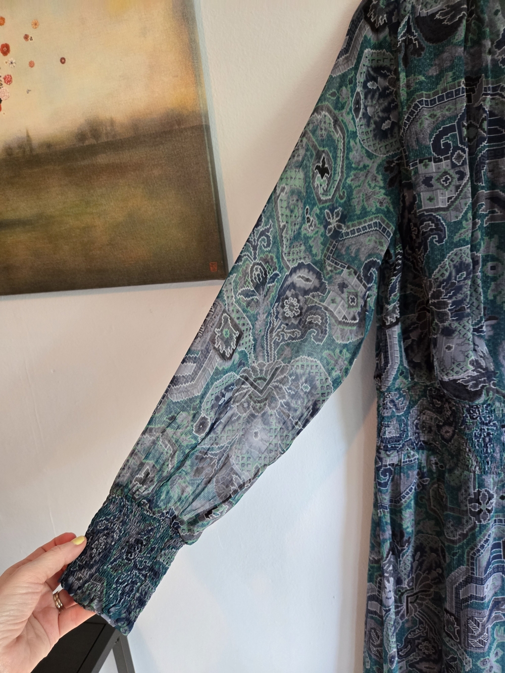 Soft Surroundings Boho Paisley Floral Sheer Maxi Dress Green Purple Medium - Picture 5 of 8